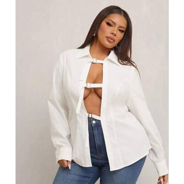 SHEIN Plus Size Women&#39;s Spring Summer Sexy Tie Front Long Sleeve Fitted Blouse, Suitable For Everyday Wear, Music Festival, Concert, Carnival Party, Beach V