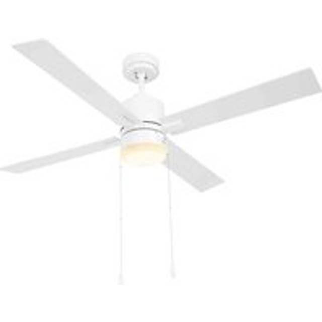 HOMCOM Mounting Reversible Ceiling Fan With Light, Pull-chain, White & Natural, White