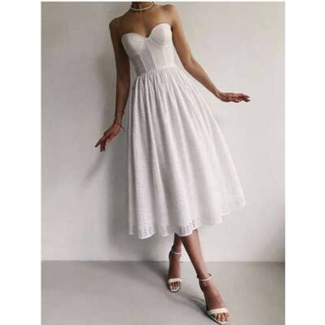 SHEIN Women&#39;s Embroidery Texture Plain Simple Elegant Sexy Fitted Cami Dress, Zip Back Suitable For Summer, Formal Party, Beach Holiday, Solid White Dress F