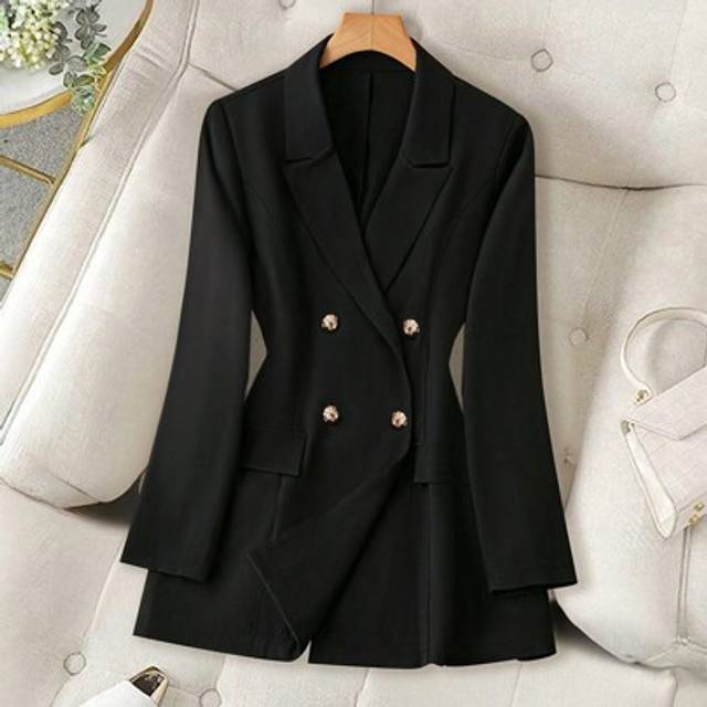 Franclia Plus Size Casual Solid Color Double-Breasted Blazer, Spring & Autumn