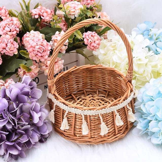 Rattan Flower Basket Straw Brown Color Candy Storage Basket