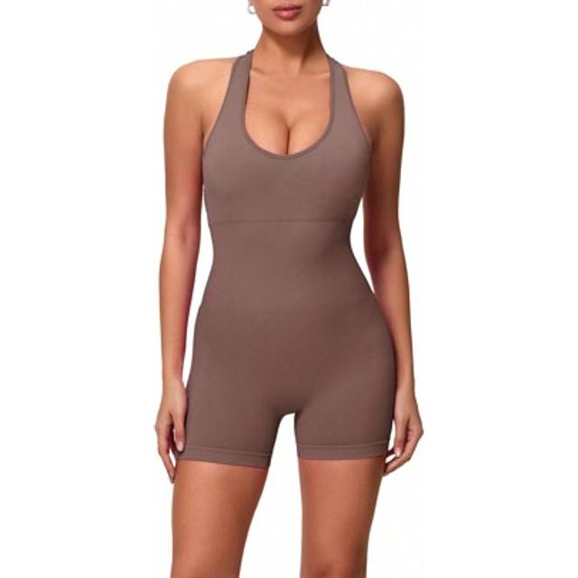 SHEIN Women Workout Jumpsuit, Sleeveless U Neck Hollowed Solid Slim Romper Yoga Jumpsuit