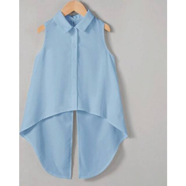 Kvinnor Casual Enfärgad Pendla Semester Ärmlös vår/sommar Rygg Delad rosett Knot Lös blus Arbetsblus - Babyblå (L,M,S,XL,XS,XXL,XXS,XXXL,XXXXL)