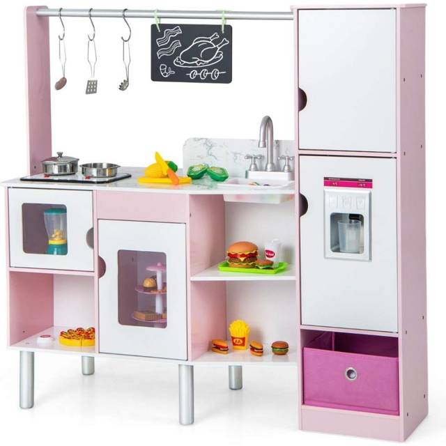 2 i 1 barnkök & butik med ljus & ljud & 82 tillbehör & bräde & glassmaskin lekkök