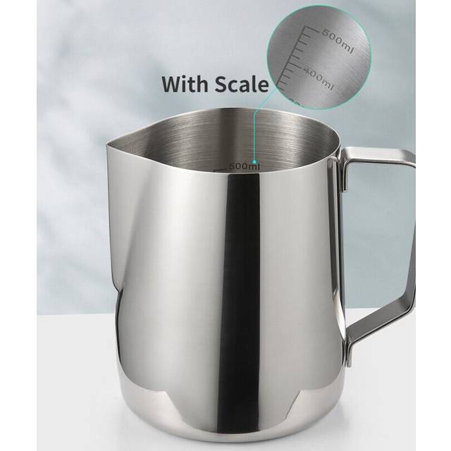 (a-With Scale 100ml) Stainless Steel Milk Jug Frothing Pitcher Espresso Coffee Latte Cups Barista Non-stick Craft Latte Cappuccino Cream Frothing Jug