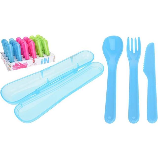 3 Piece Travel Cutlery Set With Case | Reusable Plastic Travel Utensils