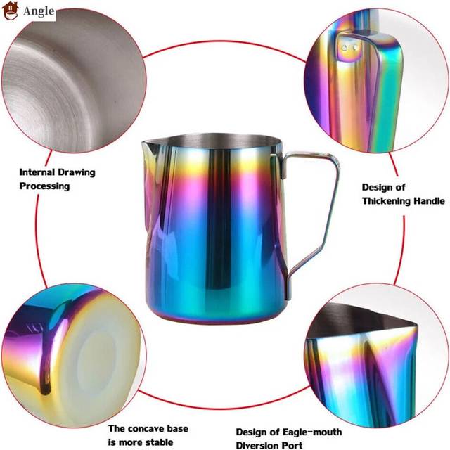 (a-Outer inner scale 600ml) 350/600ML 304 Stainless Steel Milk Jug Frothing Pitcher Coffee Milk Frother Latte Art Milk Foam CoffeTools