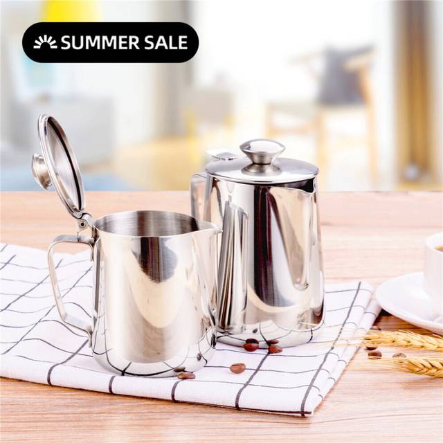 (a-Silver 350ml) Stainless Steel Milk Frothing Pitcher with Lid Espresso Coffee Barista Craft Latte Cappuccino Milk Cream Cup Frothing Jug
