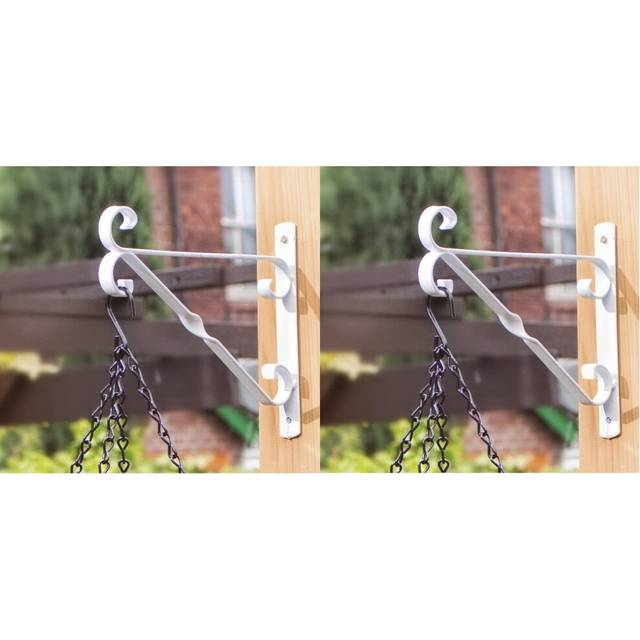 2 White Hanging Basket Brackets 10 Inch 25cm Metal Flower Basket Hook
