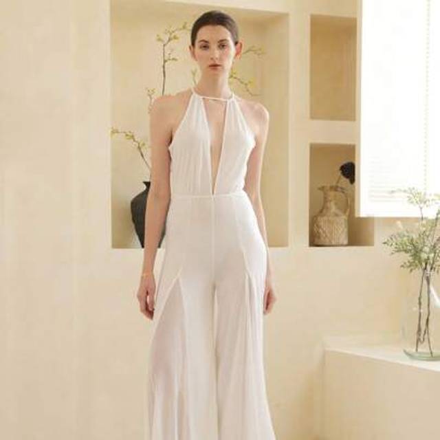 Damminimalistisk Summer Hollow Out Spets Halter Jumpsuit - Vitt (L,M,S,XL)
