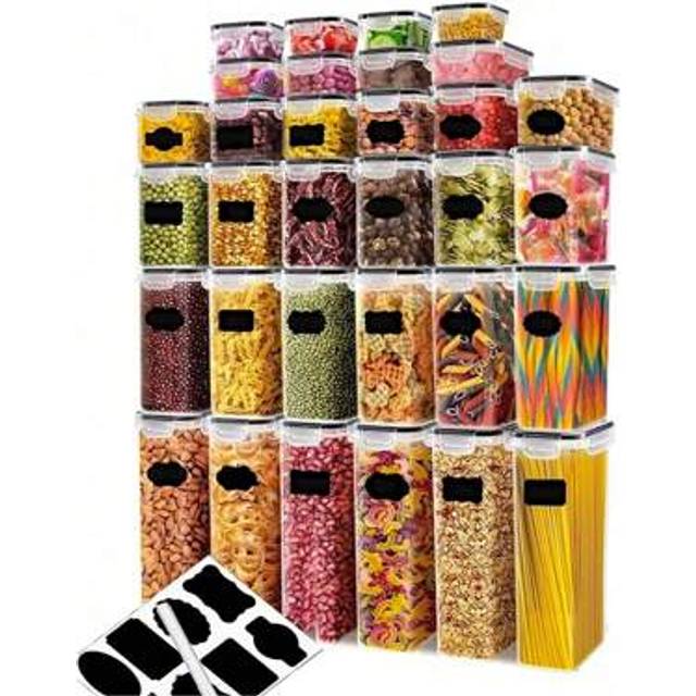 SHEIN 18/30/48pcs Airtight Food Storage Containers With LIDS, Plastic Cookie Jars For Kitchen Pantry Organization And Storage, Including Labels,Kitchen Gadg