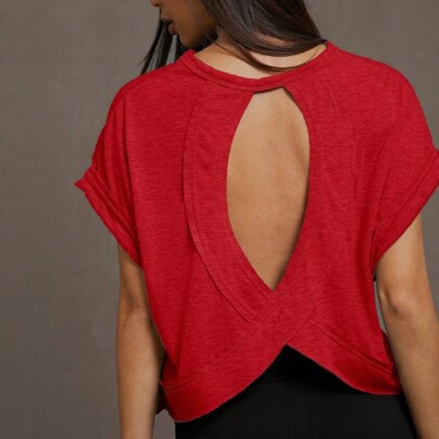 Plus Size Dam Vår Och Sommar Mode Fritidskläder Bekväm Lös Daglig Blå Kortärmad T-shirt utan rygg,Sommaroutfits för kvinnor,Gå ut toppar,Y2k Kläder,Ko - Röd (0XL,1XL,2XL,3XL,4XL,5XL)