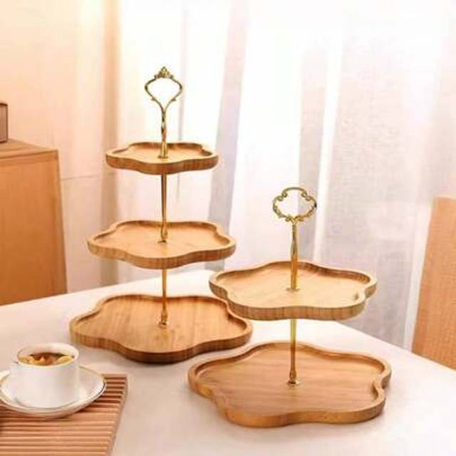 SHEIN 3-Tier Wooden Cake Stand, Fruit Plate, Dessert Tray, Flower-Shaped Display Rack