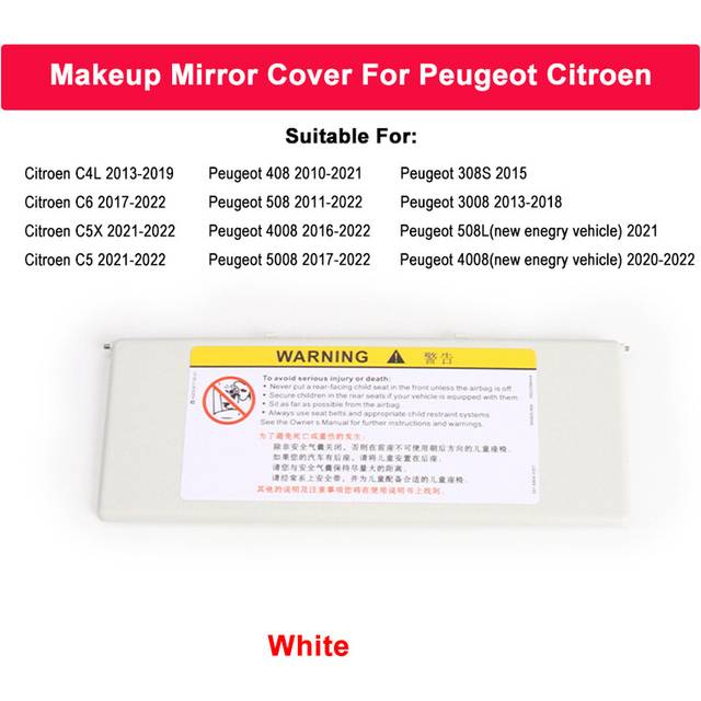 (White) Car Sun Visor Mirror Cover Makeup Mirror Cover For Peugeot 408 508 4008 5008 For Citroen C4L C6 C5X
