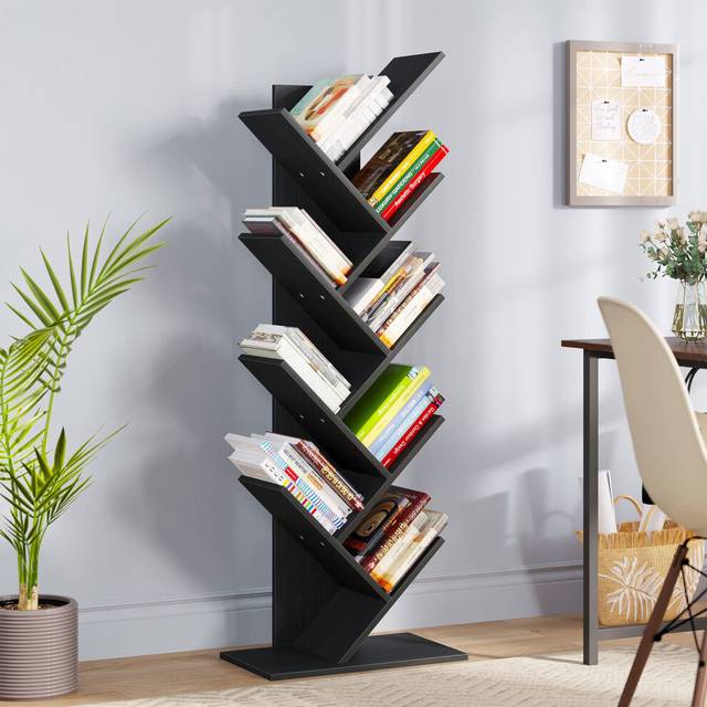 YITAHOME Tree Bookshelf, Floor Standing Book Shelf, Tall Industrial Wooden Shelves Bookcase, Display Storage Shelving Units for Living Room Home