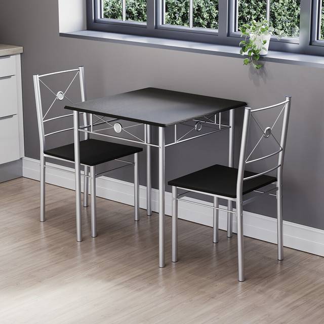 (Black) Roslyn 2 Seater Wood Metal Home Kitchen Dining Set
