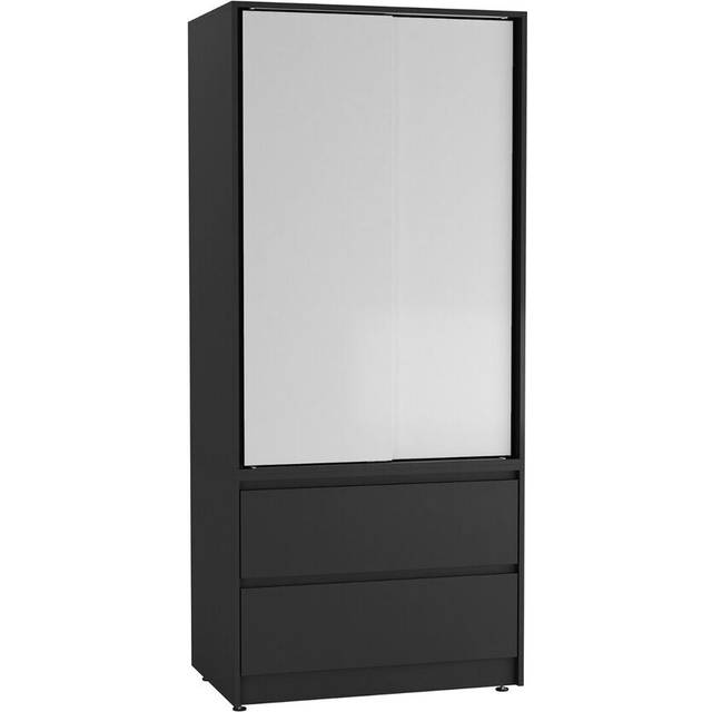 (Black Carcass with White Doors) 2 Sliding Doors Wardrobe 2 Drawer Clothes Cupboard