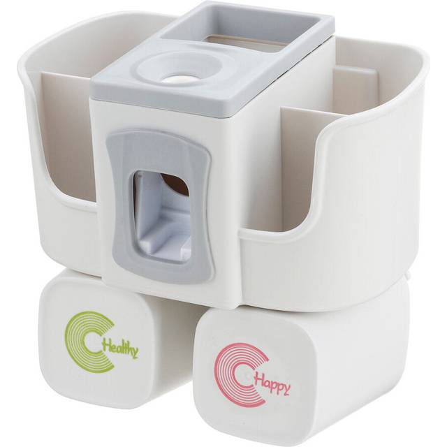 (2 Cups) Wall Mount Toothbrush Holder Auto Toothpaste Dispenser 2/3/4 Cup Holder Organizer Set