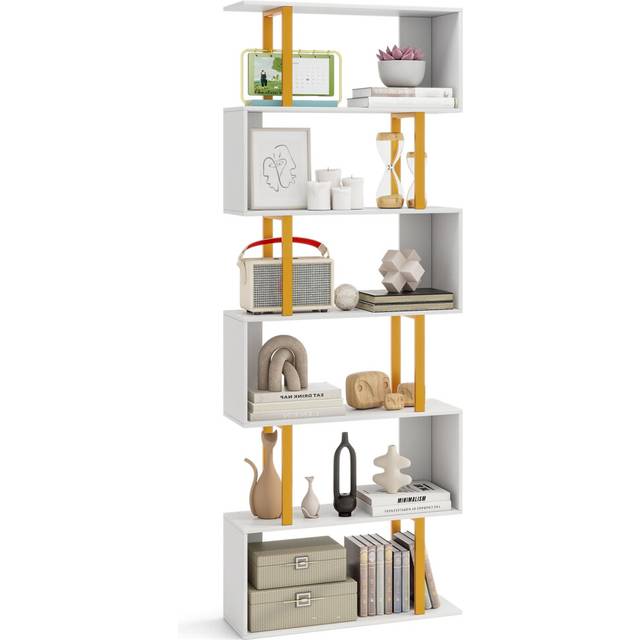 6-Tier Geometric Bookcase 189cm S-Shaped Bookshelf with Metal Frame