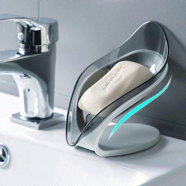 (As show, One size) Leaf Shaped Soap Dish For Bathroom Shower, Self-draining Soap Box With Suction Cup For Shower, Durable Plastic Soap Case, Transpar