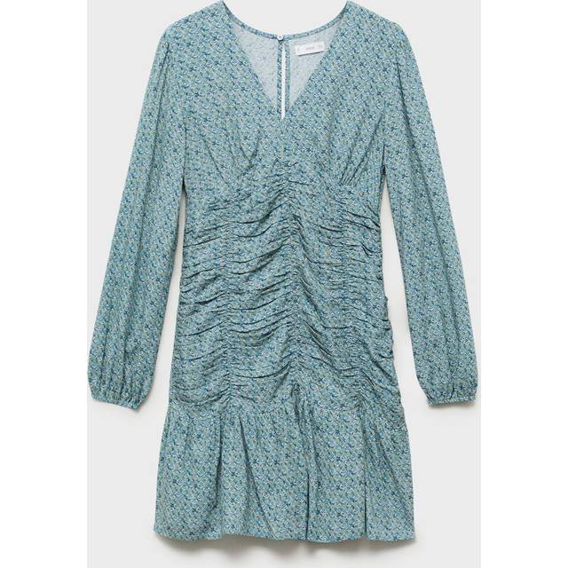 Printed dress with draped detail petrol blue - Teenage girl - M - MANGO TEEN - Petrol Blue