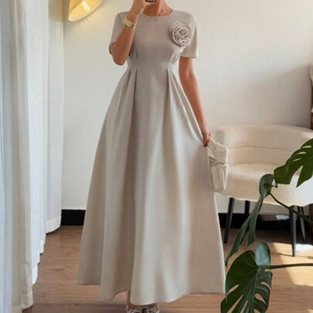 Rafferiza Retro British Style Elegant Floral 3D Embroidery Long Dress For Women