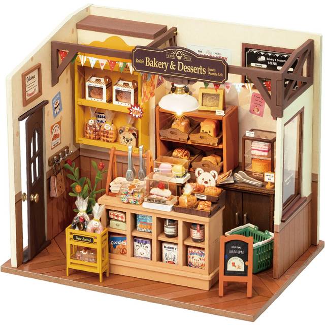 Rolife Dollhouses Becka's Baking House Miniature Wooden Doll House Kit with Furniture Wooden Building Kits with LED Lights for Girls and Women