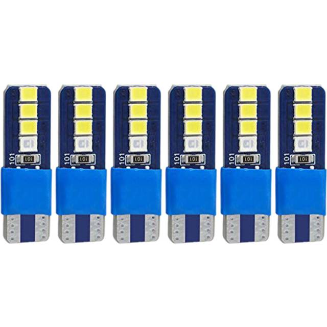 Pack Of 6 Canbus W5W T10 8 Smd 2835 Led for Auto Wedge Light Width Lamp Door Parking Bulb License Plate White Blue Dc 12V