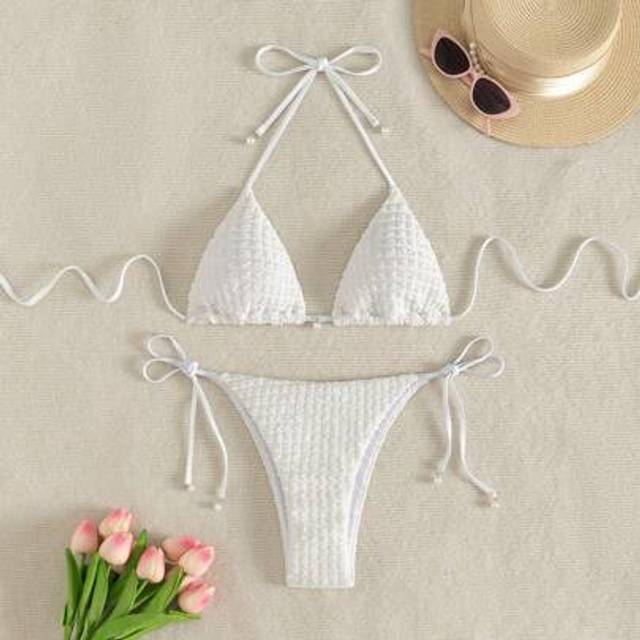 SHEIN Summer Beach Textured Halter Neck Bikini Set, Two-Piece Bikini Set