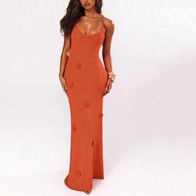 SHEIN Women&#39;s Solid Color Stereo Floral Casual Spaghetti Strap Sleeveless Sweater Dress