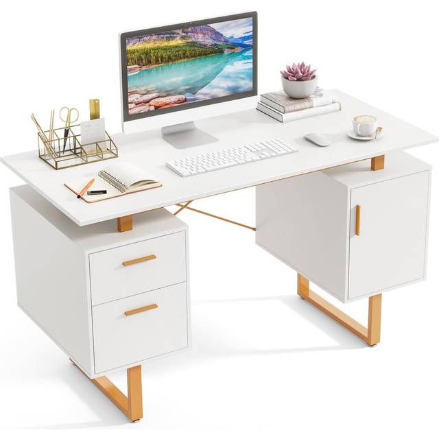 Computer Desk Home Office Desk with Floating Desktop-White