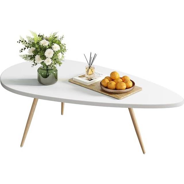 SAYGOER Modern Coffee Table Small White Coffee Tables for Small Space Unique Simple Oval Center Table with Wood Frame for Living Room