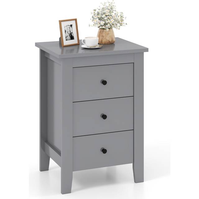 Bedside Table 3-Drawer Wooden Nightstand End Side Table Grey
