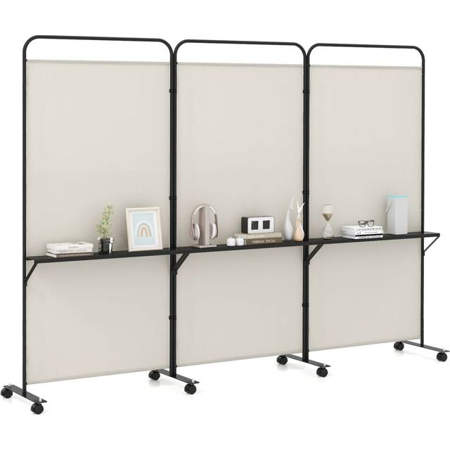 3-Panel Folding Room Divider 188cm Rolling Privacy Screen-White