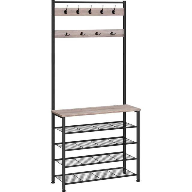 HOOBRO Coat Stand, Coat Rack with Shoe Storage, Free Standing Hall Tree with 9 Hooks, Shoe and Coat Rack for Hallway, Entryway, Metal Frame, Sturdy,