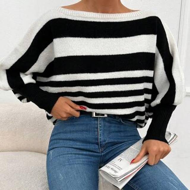 SHEIN Women&#39;s Striped Boat Neck Sweater
