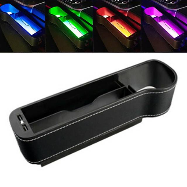 Car Seat Storage Box Console Side Pocket Organizer Cup Holder W/Atmosphere Lamp