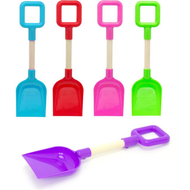 35cm Kids Wooden Shaft Digging Spade | Childrens Plastic Beach Spade Sand Toy | Garden Spade Beach Toy - Colour Varies One Supplied