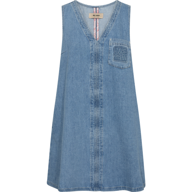 MOS Mosh, Klänning, Dam, S, Denim, Denim Klänning med V-ringning och Bröstficka - blue (S)