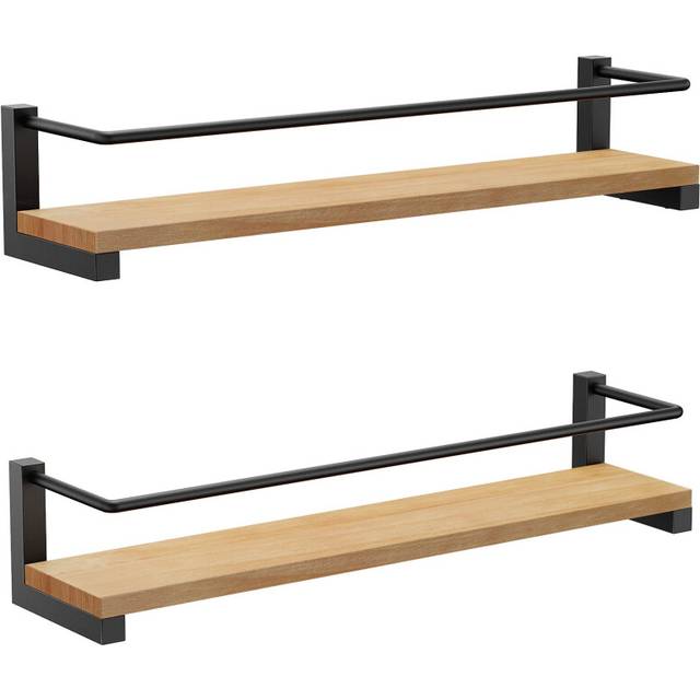 OROPY 2 Pack Spice Rack, Solid Wood Wall Mount Hanging Organiser for Spices, Herbs, Jars Kitchen Cookware Storage Shelf, 40x9x7cm