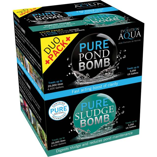 Evolution Aqua Pure Duo Pack Pond Bomb & Sludge Bomb Pond Clear Water Treatment Pond Sludge Remover - Duo Value Pack Offers Complete Natural Pond