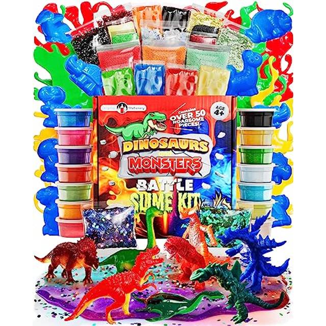 Original Stationery Dinosaur and Monsters Battle Slime Kit, Slime Set with 14 Premade Kids Slime, Fun Dinosaur Toy Moulds, and Dinosaur Toys for Boys