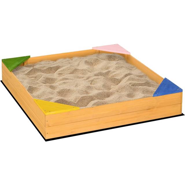 Outsunny Kids Wooden Sandbox with Seats - Brown - 21 x 117 x 11.5cm