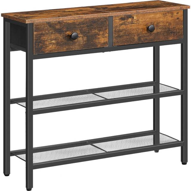 HOOBRO Console Table, Slim Console Table with 2 Non-woven Drawers, Hallway Table with Storage, Slim Sofa Table for Small Spaces, Living Room, Rustic