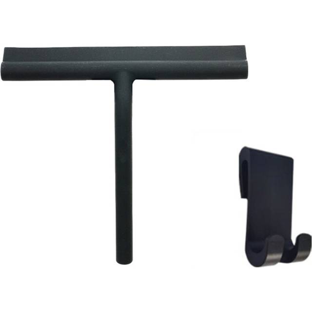 Shower Squeegee with Adhesive Hook - Black Silicone Glass Squeegee - Multi-purpose Window Squeegee for Shower, Bathroom, Mirror, Window Cleaning, Tile