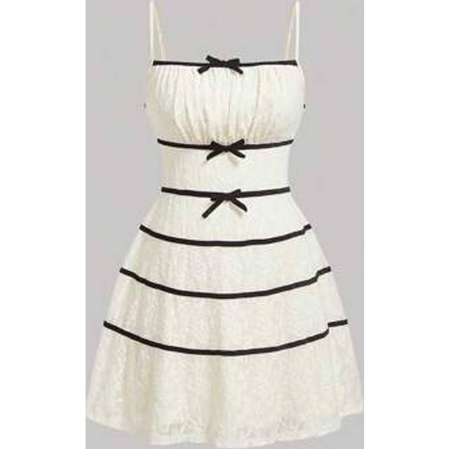 SHEIN Plus Size Apricot Sweet Girl Bow Contrast Webbing Slip Dress. Cute Summer Dresses.