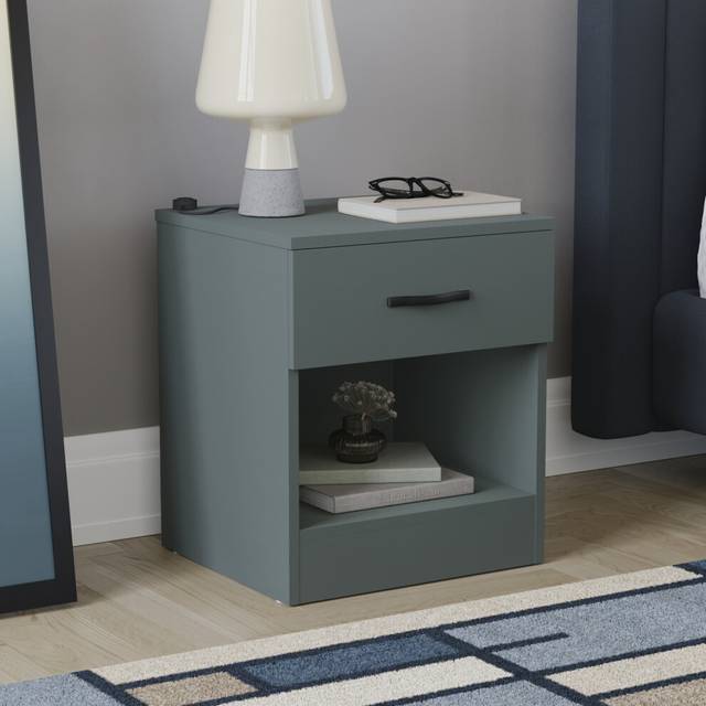 (Jasper Green) Riano 1 Drawer 1 Shelf Bedside Chest Nightstand
