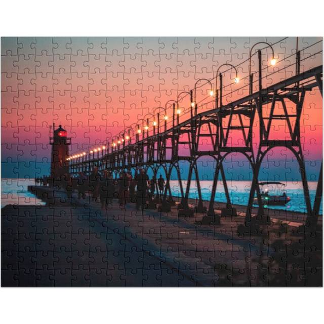 (Blue Hour at the South Haven Lighthouse=5793) Jigsaw Puzzle Wooden 300-Piece for Adults Kids Seniors- Home Decor Family Activity Game Wall Art 38x26c