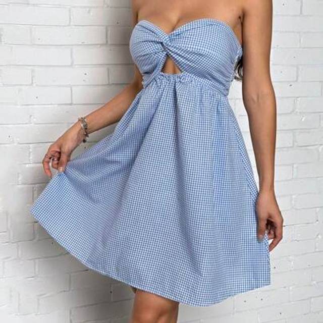 SHEIN Women Mini Plaid Dress, Fashionable For Summer