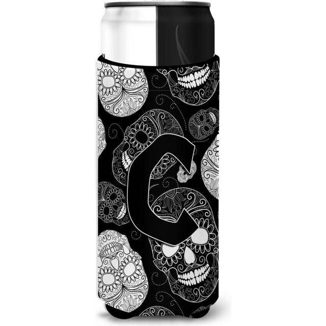 Letter C Day of the Dead Skulls Black Ultra Beverage Insulators for slim cans CJ2008-CMUK